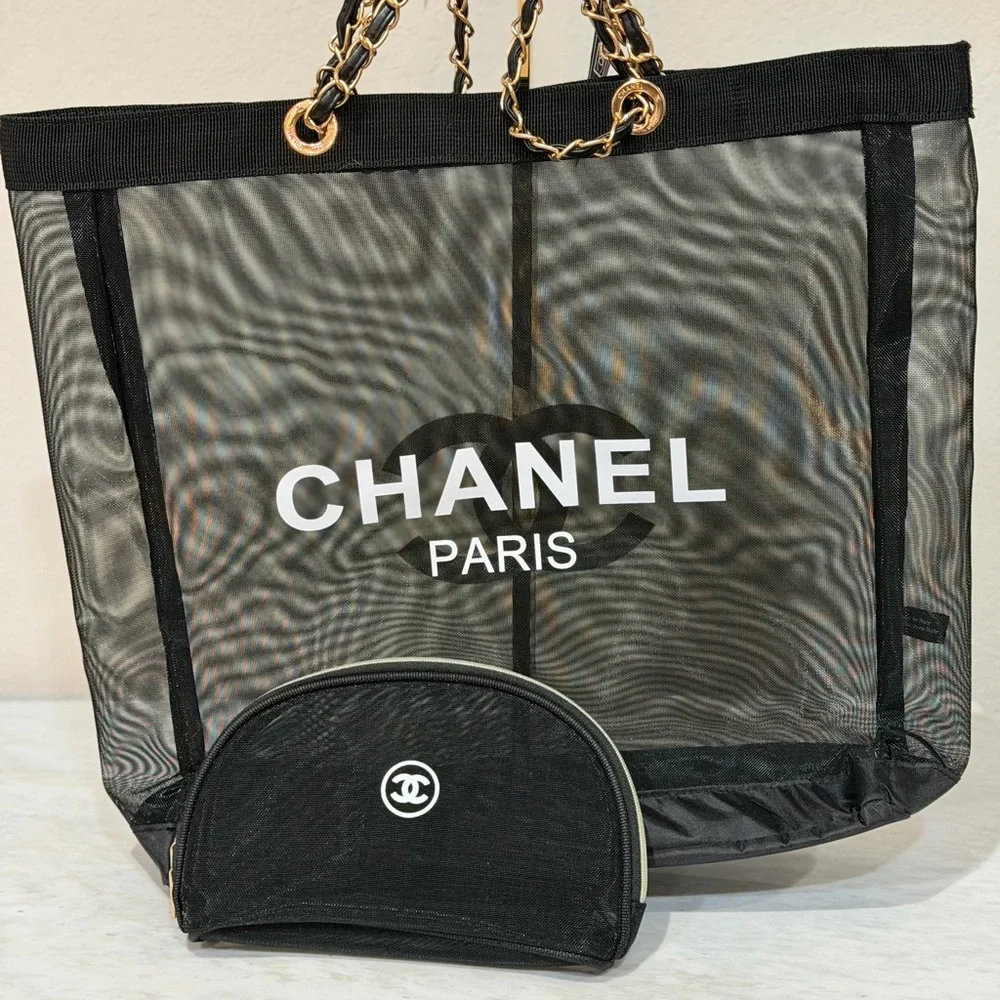 Source Unknown Black Mesh Tote with Chain Handles - Picture 1 of 1